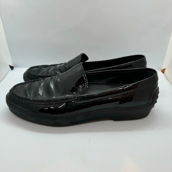 Tod's Black  Patent Leather Loafers Womens Size 38.5 - Picture 1 of 10